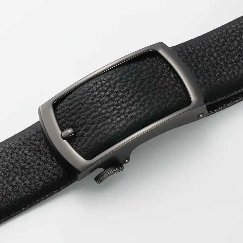 Men's Black Leather Belt with Silver Buckle - Image 5
