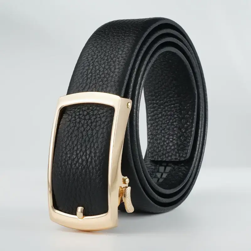 Men's Black Leather Belt with Silver Buckle - Image 2