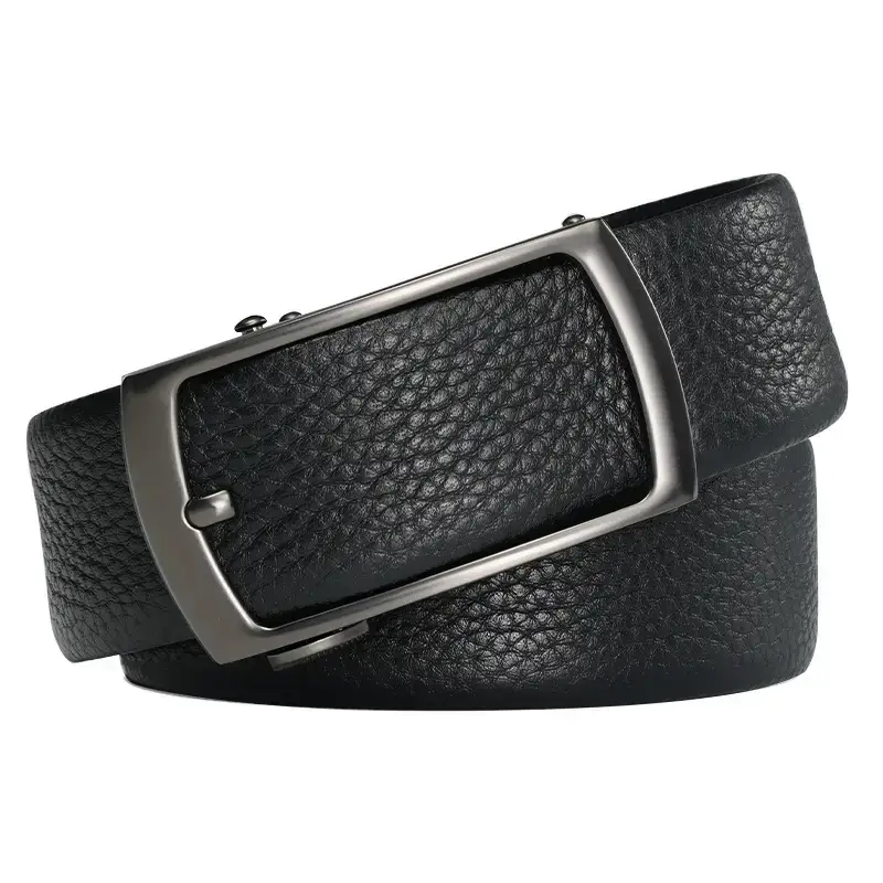 Men's Black Leather Belt with Silver Buckle - Image 6
