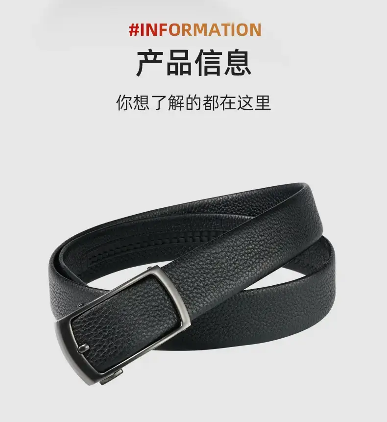 Men's Black Leather Belt with Silver Buckle — feature 10