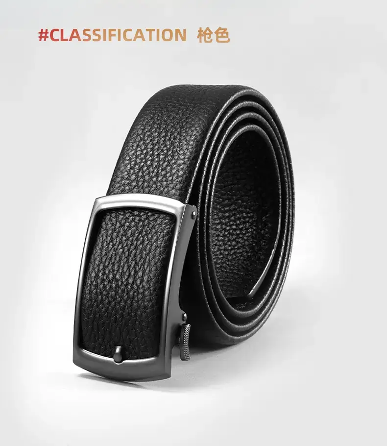Men's Black Leather Belt with Silver Buckle — feature 24