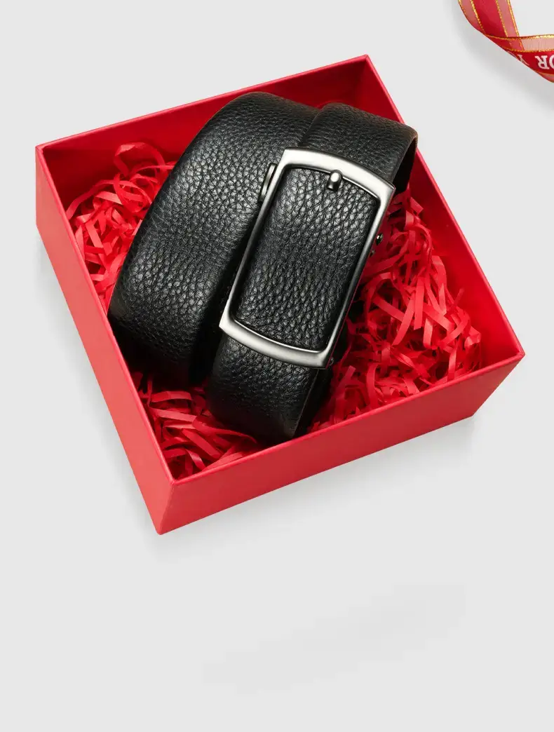 Men's Black Leather Belt with Silver Buckle — feature 5