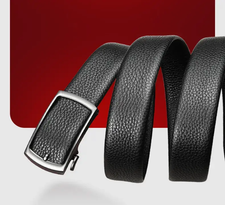 Men's Black Leather Belt with Silver Buckle — feature 9