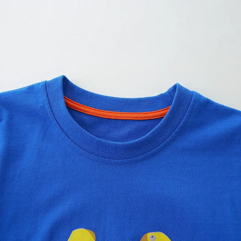 Blue Cartoon Excavator Kids T-Shirt Short Sleeve - Image 4
