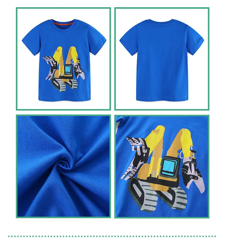 Blue Cartoon Excavator Kids T-Shirt Short Sleeve — feature 38