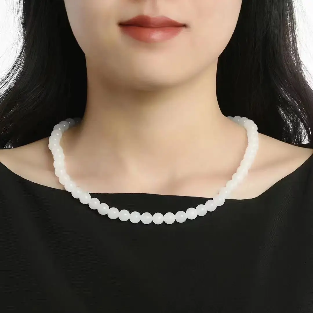 White Jade Pearl Necklace for Women Mother's Gift - Image 5