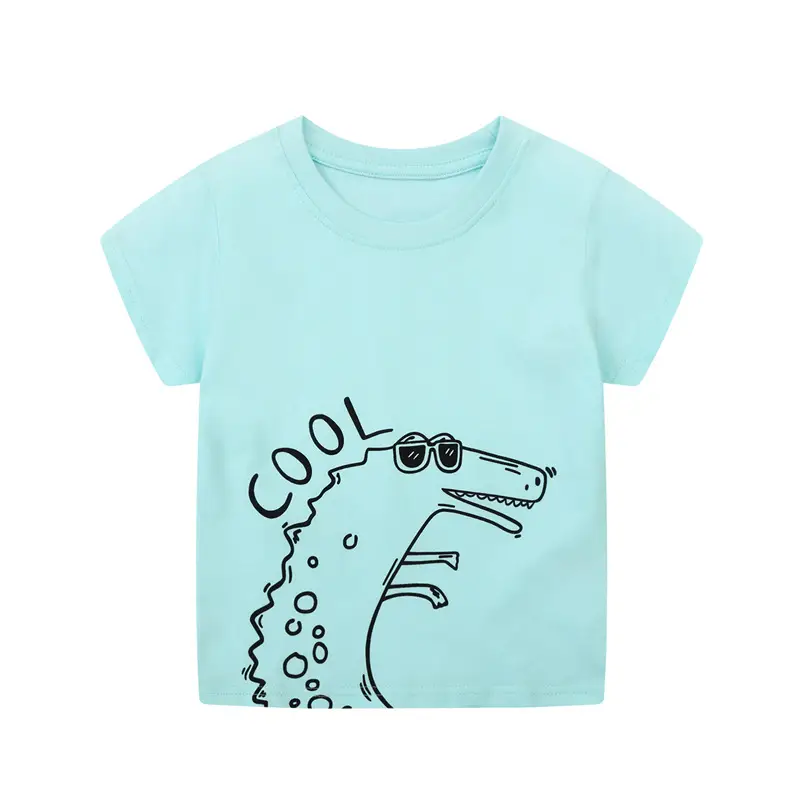 Summer Boys Dinosaur Printed Cotton Suit Light Blue - Image 4
