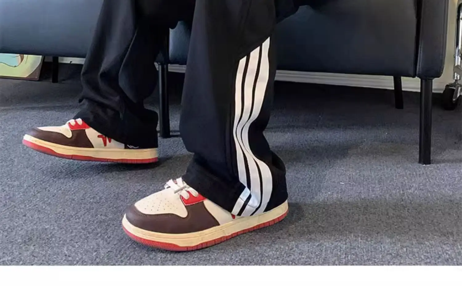 Men Heavy Striped Sweatpants Red Black American High Street — feature 12