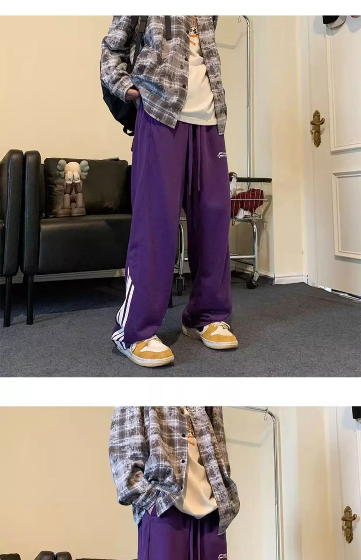 Men Heavy Striped Sweatpants Red Black American High Street — feature 15