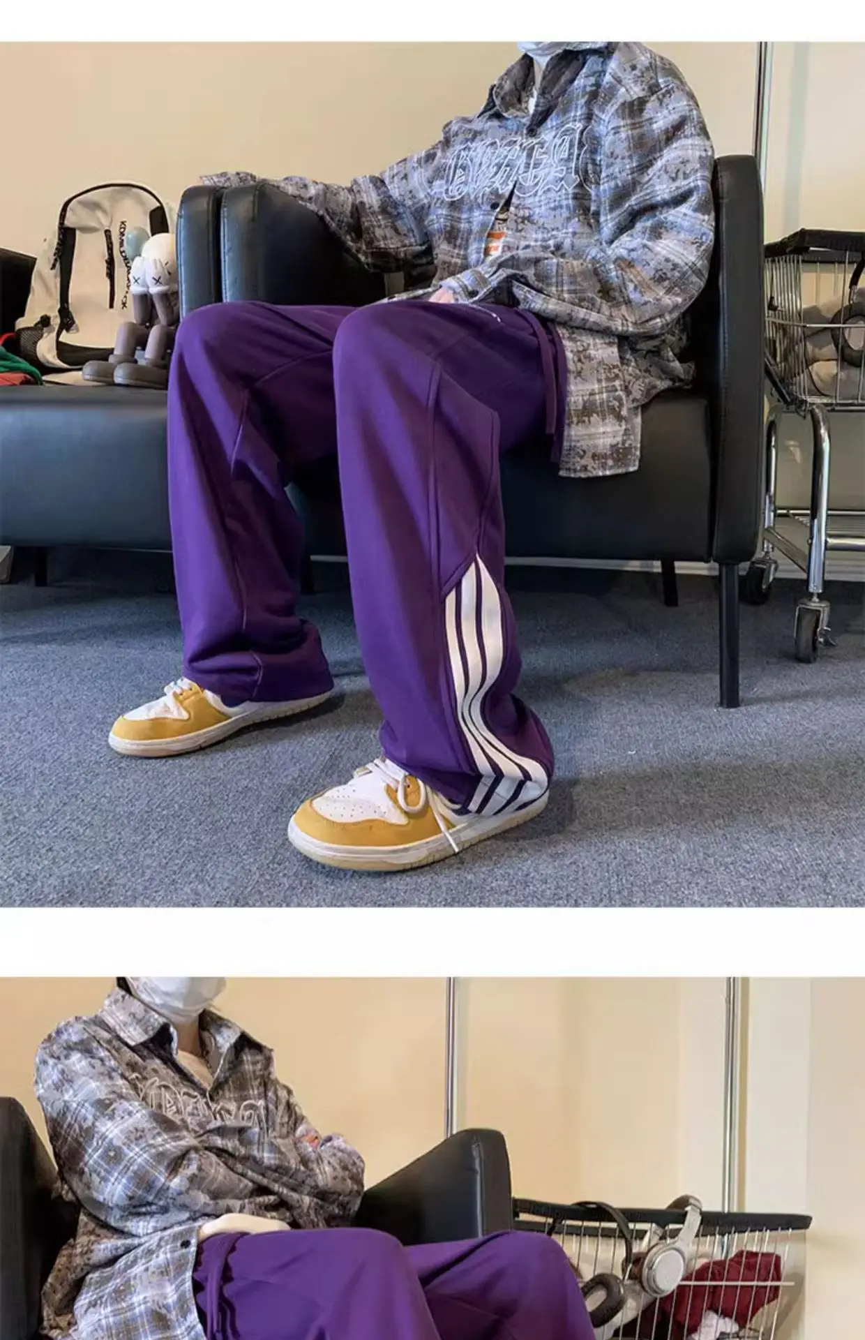 Men Heavy Striped Sweatpants Red Black American High Street — feature 19