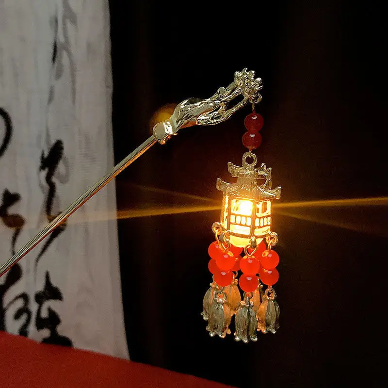 Ancient Light-Emitting Hairpin Lamp with Tassel Design — feature 13