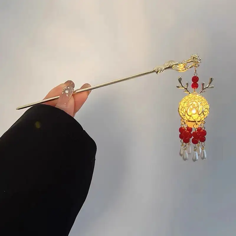 Ancient Light-Emitting Hairpin Lamp with Tassel Design — feature 23