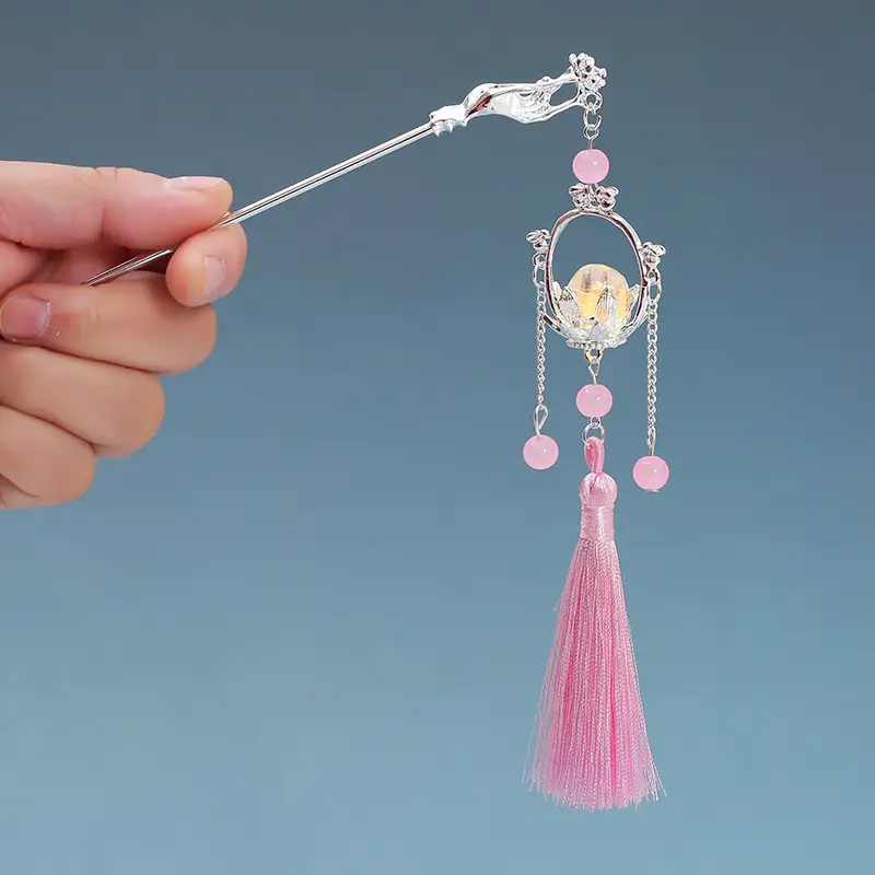 Ancient Light-Emitting Hairpin Lamp with Tassel Design - Image 2