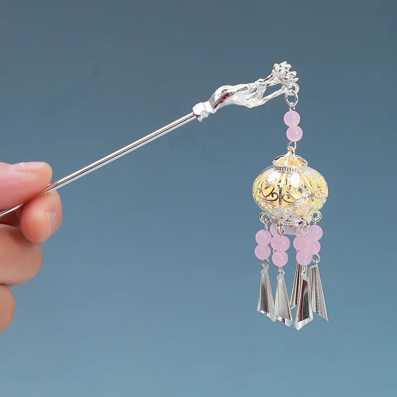 Ancient Light-Emitting Hairpin Lamp with Tassel Design - Image 5