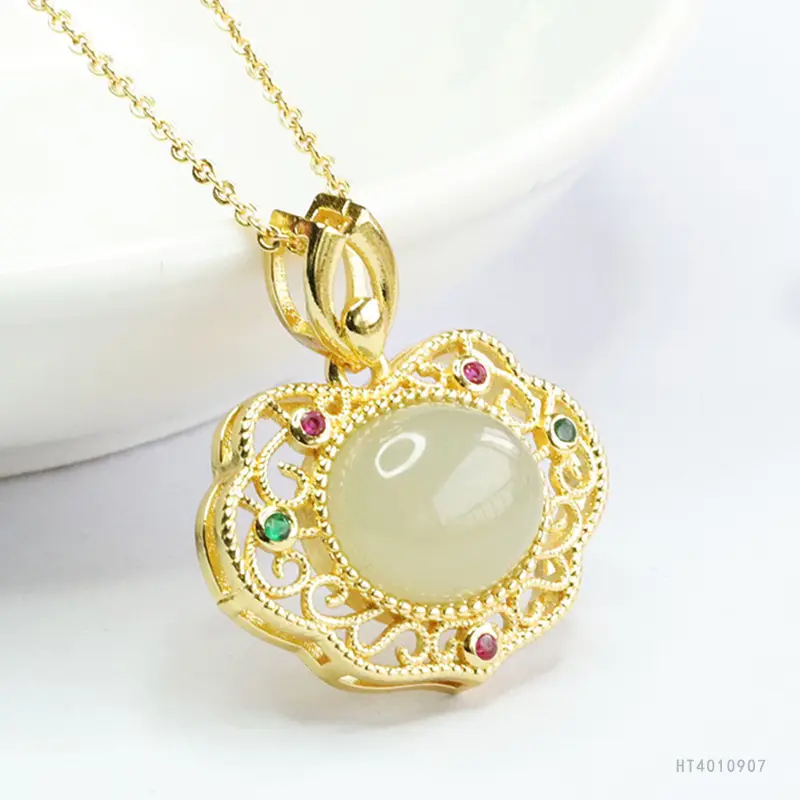 Guan Yu Hetian Jade Necklace Clear Water Jade Ruyi Pendant