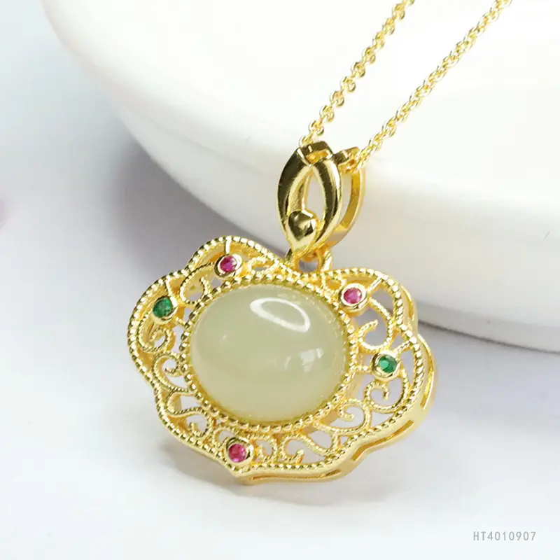 Guan Yu Hetian Jade Necklace Clear Water Jade Ruyi Pendant