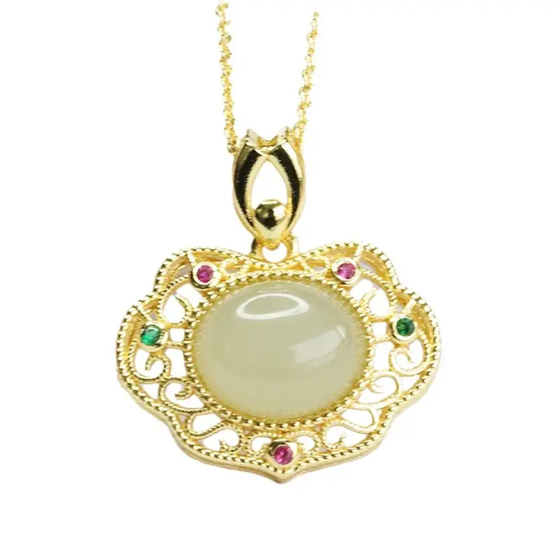 Guan Yu Hetian Jade Necklace Clear Water Jade Ruyi Pendant