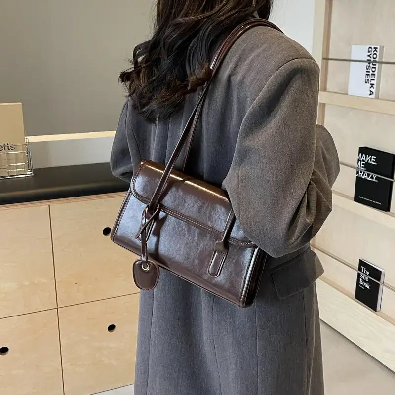 Women Retro Brown Leather Shoulder Bag 2023 - Image 2