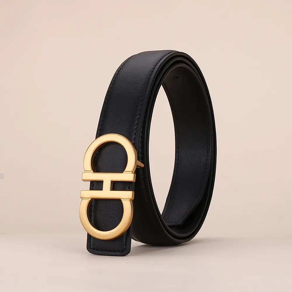 Women Figure-Eight Buckle Belt Genuine Leather Brown 3.0cm - Image 8