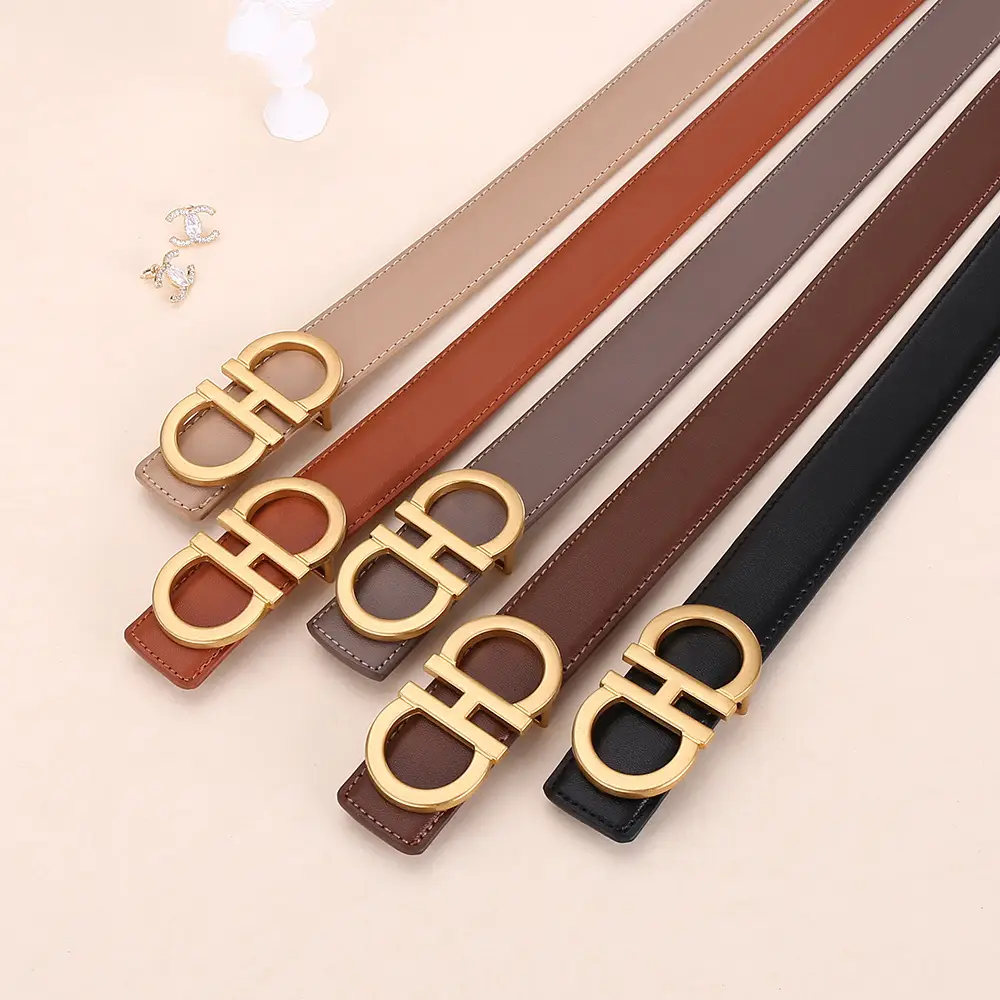 Women Figure-Eight Buckle Belt Genuine Leather Brown 3.0cm - Image 10