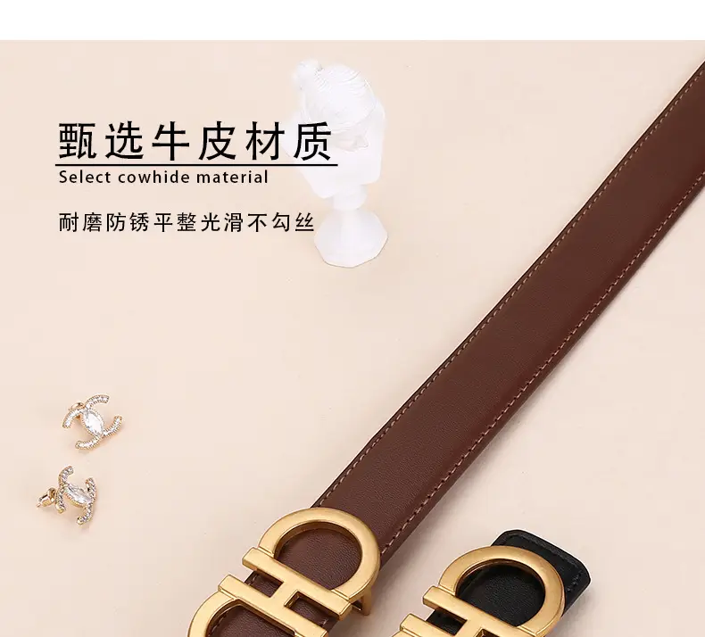 Women Figure-Eight Buckle Belt Genuine Leather Brown 3.0cm — feature 11