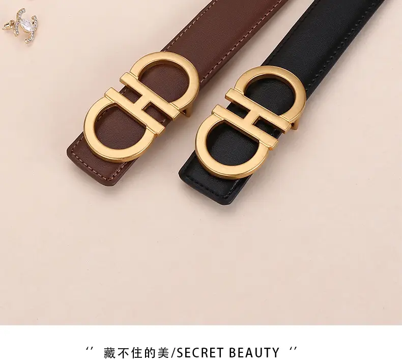 Women Figure-Eight Buckle Belt Genuine Leather Brown 3.0cm — feature 3
