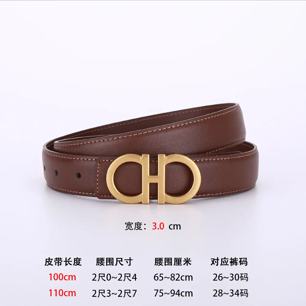 Women Figure-Eight Buckle Belt Genuine Leather Brown 3.0cm - Image 2