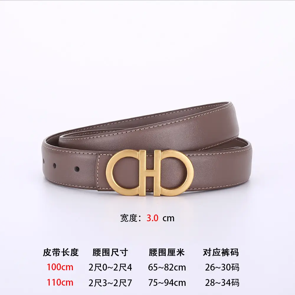 Women Figure-Eight Buckle Belt Genuine Leather Brown 3.0cm - Image 3