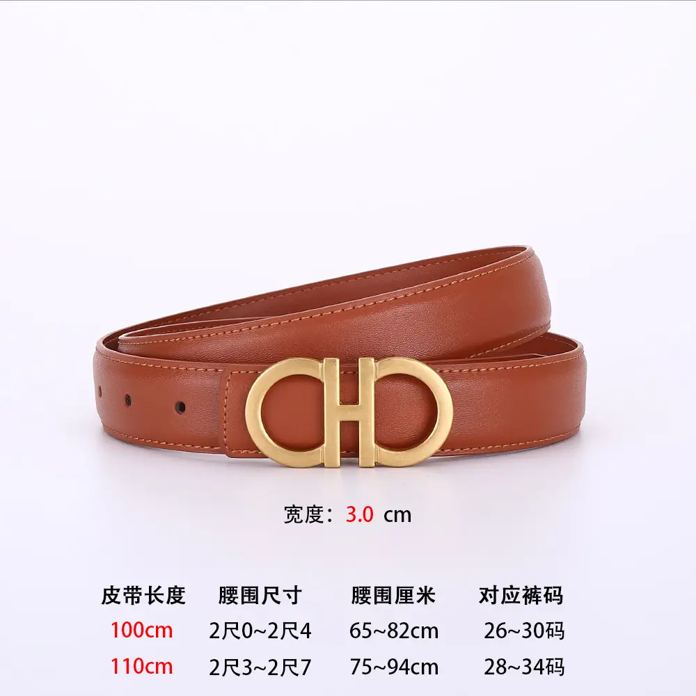 Women Figure-Eight Buckle Belt Genuine Leather Brown 3.0cm - Image 4