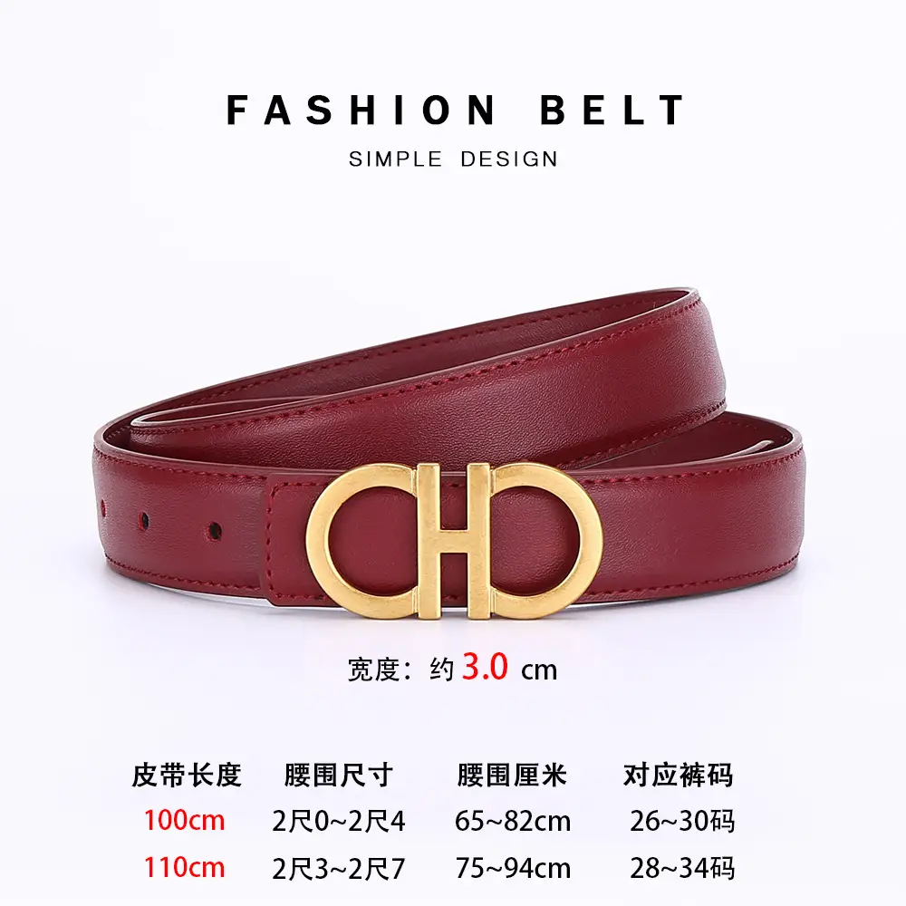 Women Figure-Eight Buckle Belt Genuine Leather Brown 3.0cm - Image 6