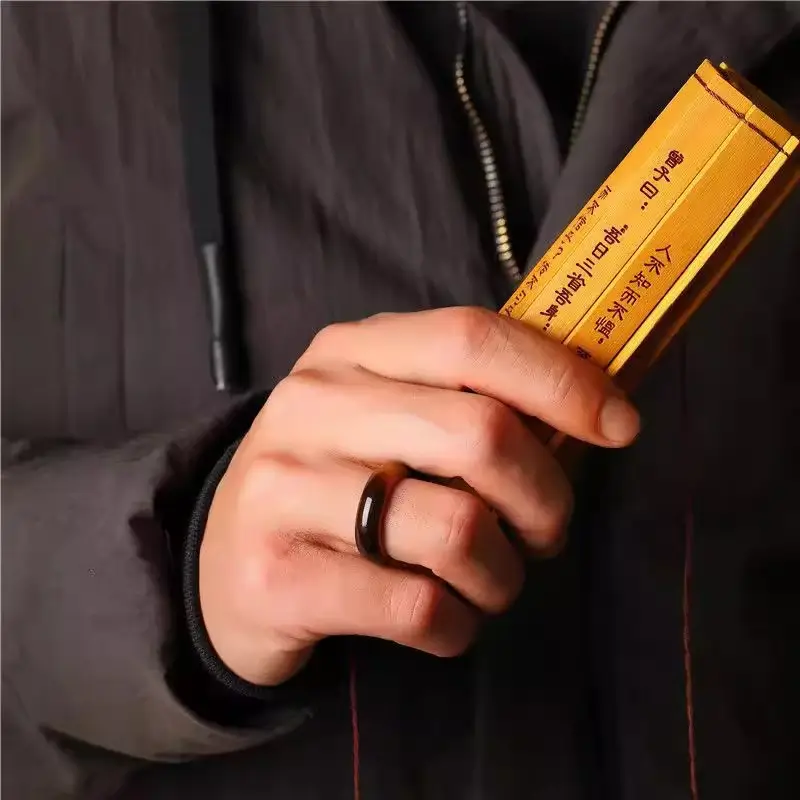 Yellow Tiger Eye Stone Ring for Men Women Jade Handheld Tassel Running Ring - Image 5