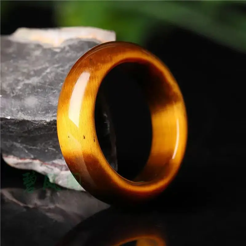 Yellow Tiger Eye Stone Ring for Men Women Jade Handheld Tassel Running Ring — feature 3