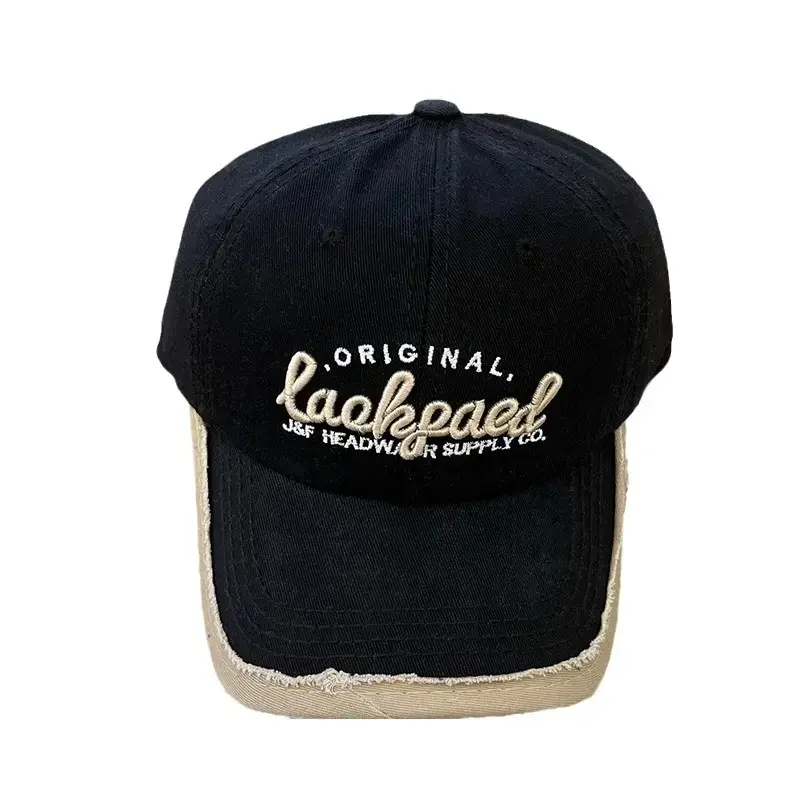 Women Black Embroidered Peaked Cap Spring Fashion