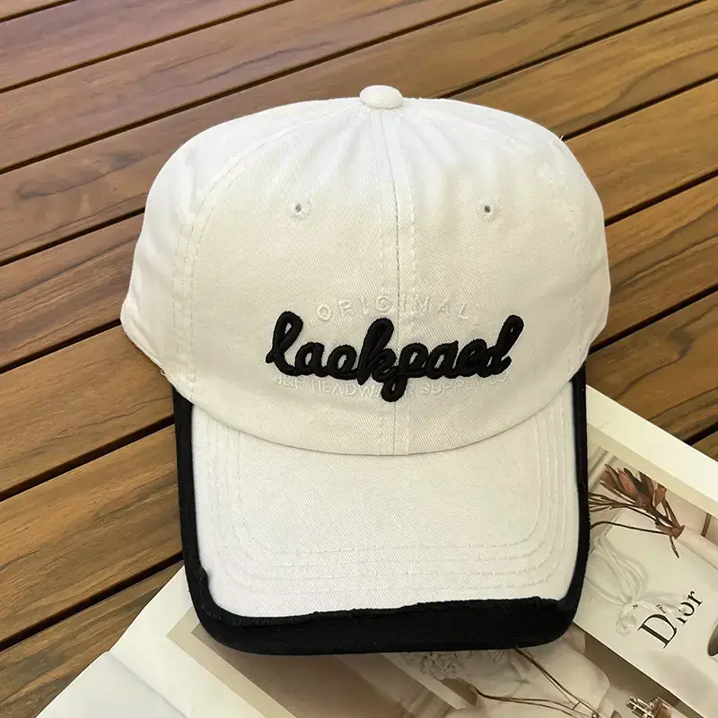 Women Black Embroidered Peaked Cap Spring Fashion