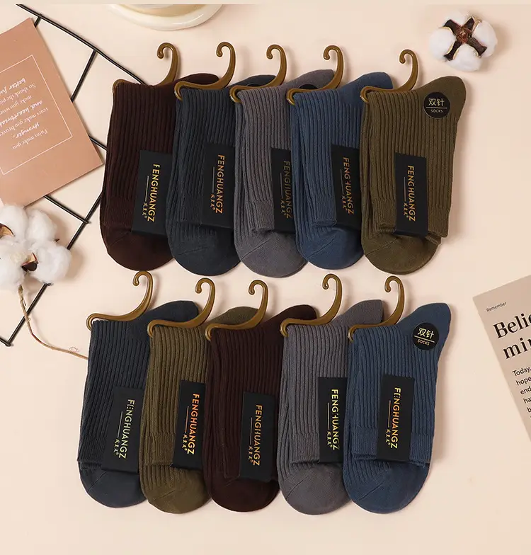 Cotton Cotton anti-Pilling cotton socks men's business Spring and Autumn Mid-calf socks sweat-absorbent deodorant non-stinky feet Four Seasons stockings — feature 2