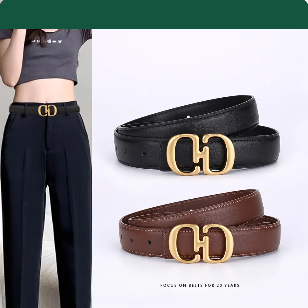 Women's Leather Belt with Gold Cd Buckle Design - Image 6