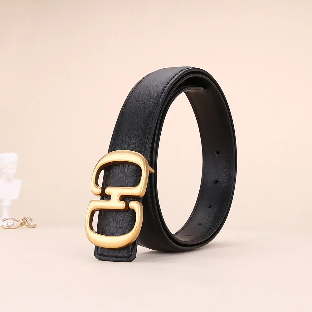 Women's Leather Belt with Gold Cd Buckle Design - Image 7