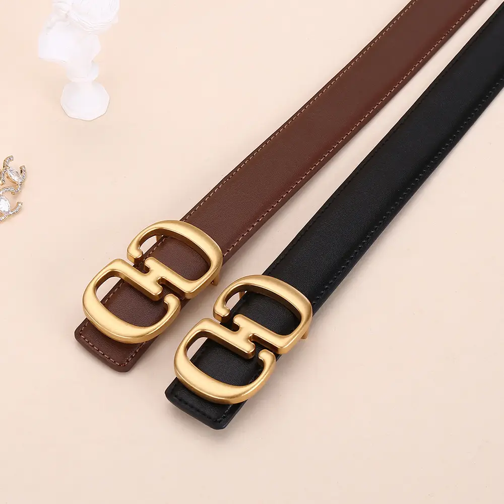 Women's Leather Belt with Gold Cd Buckle Design - Image 8