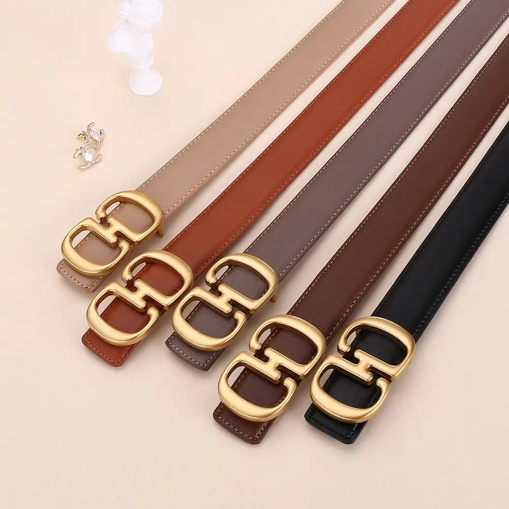 Women's Leather Belt with Gold Cd Buckle Design - Image 9