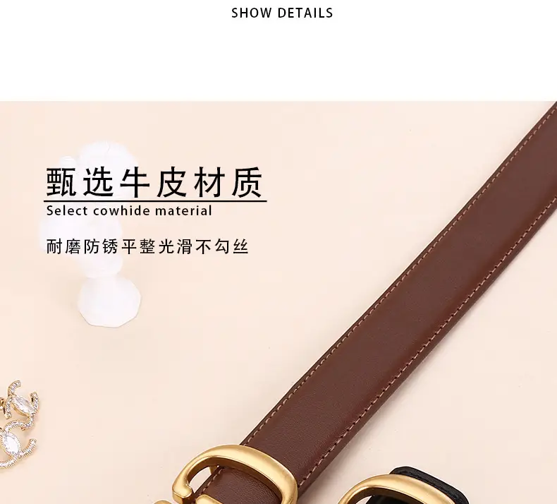 Women's Leather Belt with Gold Cd Buckle Design — feature 11