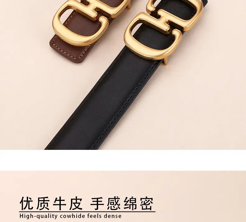Women's Leather Belt with Gold Cd Buckle Design — feature 12