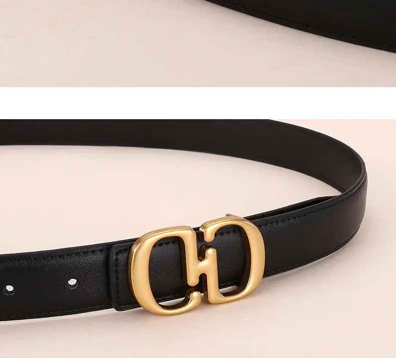 Women's Leather Belt with Gold Cd Buckle Design — feature 14