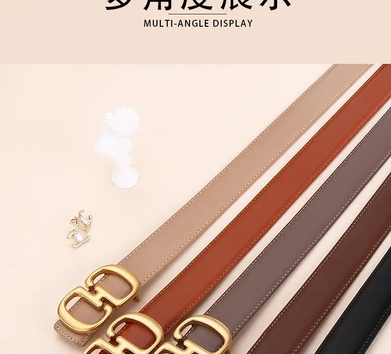 Women's Leather Belt with Gold Cd Buckle Design — feature 17