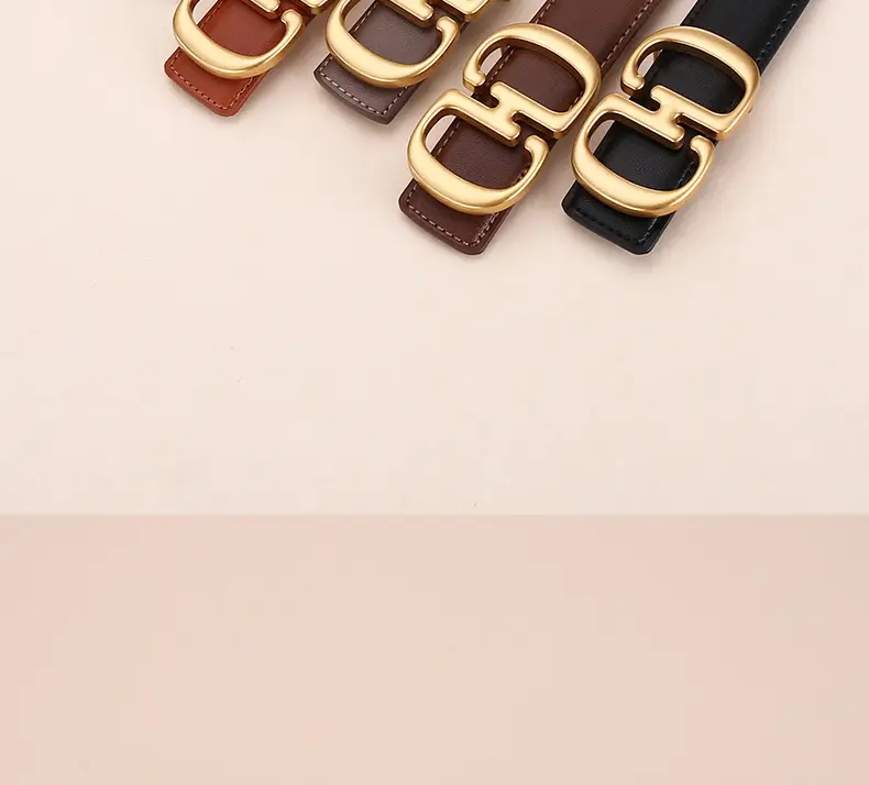 Women's Leather Belt with Gold Cd Buckle Design — feature 18