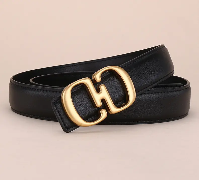 Women's Leather Belt with Gold Cd Buckle Design — feature 19