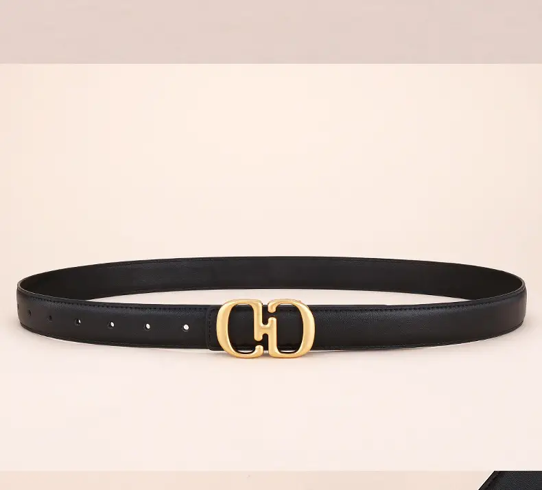 Women's Leather Belt with Gold Cd Buckle Design — feature 20