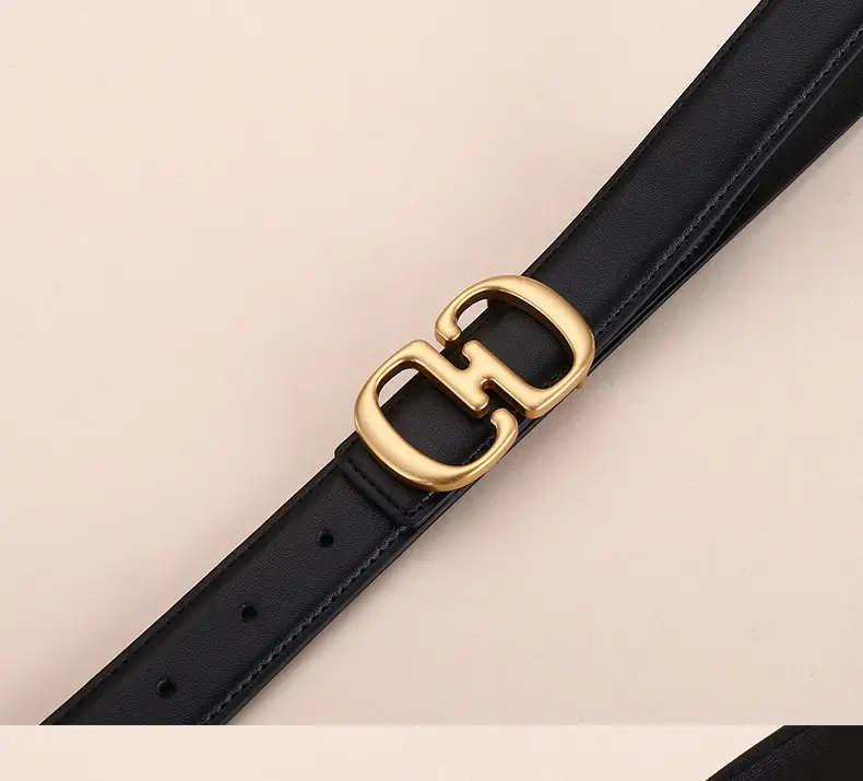 Women's Leather Belt with Gold Cd Buckle Design — feature 21