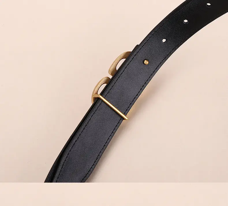 Women's Leather Belt with Gold Cd Buckle Design — feature 22