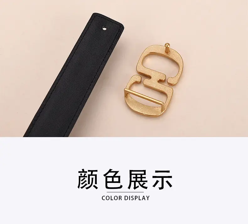 Women's Leather Belt with Gold Cd Buckle Design — feature 23