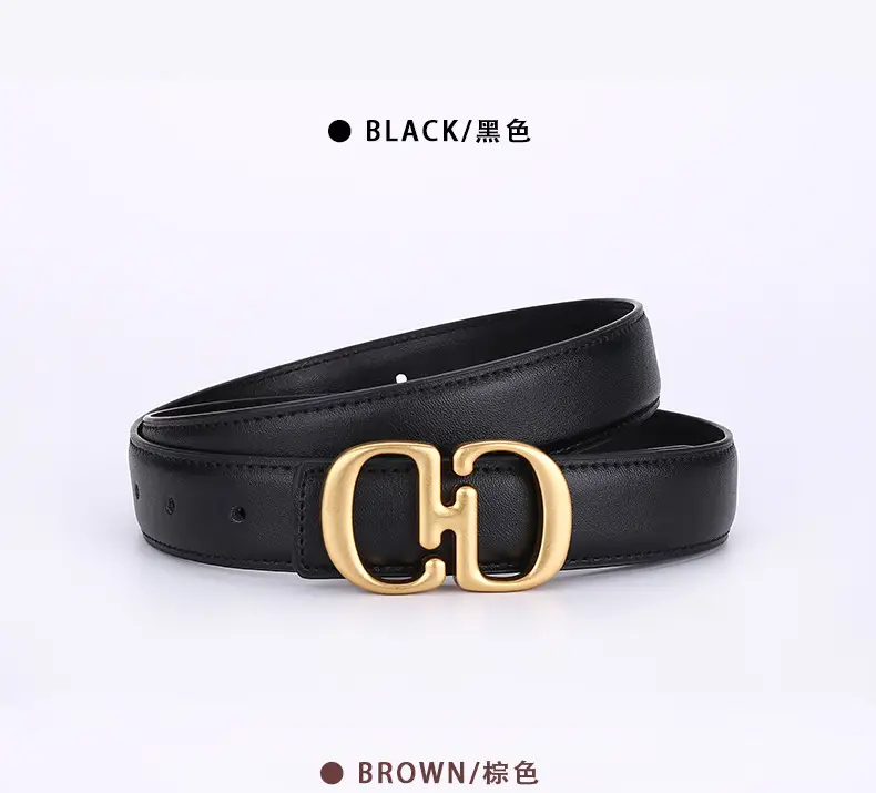 Women's Leather Belt with Gold Cd Buckle Design — feature 24